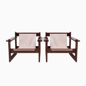 Poltrone Mid-Century in noce e tela, Brasile, anni '60, set di 2