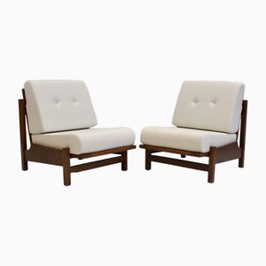 Midcentury Holzsessel mit geflochtener Lederlehne, 1960er, 2er Set