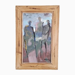 Idamor Fernandez, Figurative Abstraction with 3 Characters, Oil on Panel, 1996