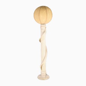 Rattan and Silk Floor Lamp, 1970s