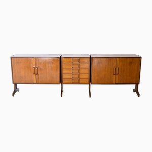 Italian Teak Sideboard with Central Chest of Drawers by Gianfranco Frattini for G. Benzoni, 1960s