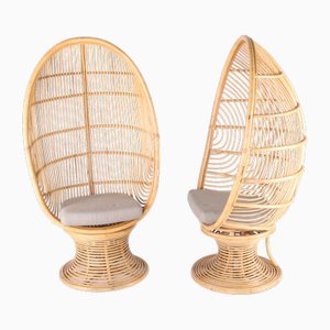Chaises Eggs en Rotin, 1970s, Set de 2