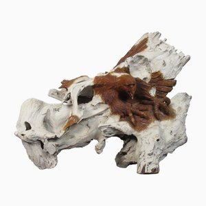 Handcrafted Fossil Root Wood Sculpture of Eagle, Thailand, 20th Century