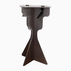 Fret Silver Steel Metal and Black Genuine Leather Stool by Kwaku Boateng