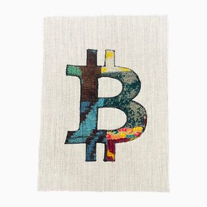 Handgefertigter Bitcoin Wandbehang aus Seide, 1980er