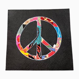 Handmade Silk Peace Symbol Wall Hanging, 1980s