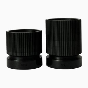 Victoria Pillar Black Tea Light Candleholders by Kwaku Boateng, Set of 2