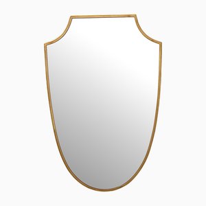 Vintage Brass Shield Shaped Wall Mirror, Italy, 1960s