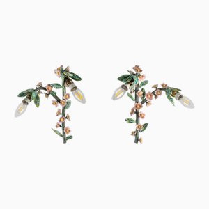 Tole Wandleuchten mit Porzellanblumen von Aldo Ajò, 1960er, 2er Set