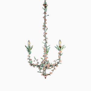 Lámpara colgante Tole con flores de porcelana de Aldo Ajò, años 60