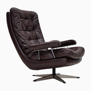 Sedia girevole in pelle marrone, Danimarca, anni '70