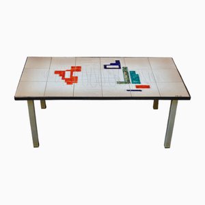 Mid-Century French Ceramic Coffee Table with Multicolored Abstract Decor