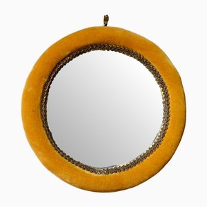 Vintage Bohemian Velvet Round Mirror in Yellow Gold