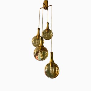Golden Cascade Lamp with 4 Lights in Burnished Glass from Glashütte Limburg, 1970s