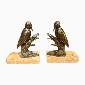 Art Deco Buchstützen aus Zinn & Marmor, 1940er, 2er Set