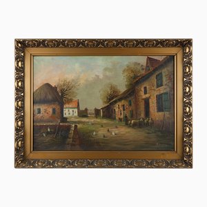 French Artist, Farm, 1920, Oil on Canvas, Framed