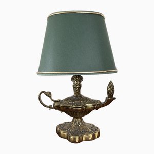Vintage Brass Aladdin Style Table Lamp with Green Shade