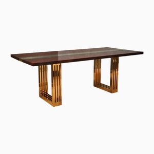 Table de Conférence ou de Salle à Manger Carrée en Peuplier, Laiton et Verre de Fratelli Turri, 1970s