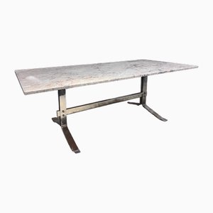 Large Marble and Chromed Metal Coffee Table, 1970s