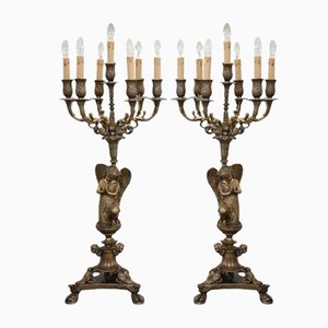 Bronze 7-Light Table Lamps, Late 19th Century, Set of 2
