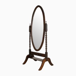 Miroir sur Pied dans un Cadre Tournant en Chêne, Début du 20ème Siècle