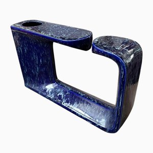 Vase Post-moderne en Céramique Bleue attribué à Rigon pour Bertoncello, 1970s