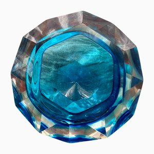 Sommerso Faceted Bowl in Blue and Transparent attributed to Flavio Poli for Seguso Vetri Darte, 1950s