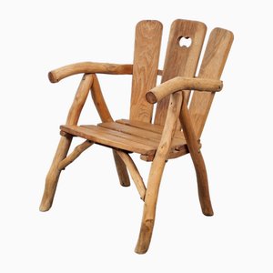 Vintage Brutalist Chair Wood Armchair, France, 1980s
