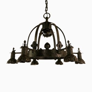 Lampadario viennese in ferro battuto, Austria, inizio XX secolo
