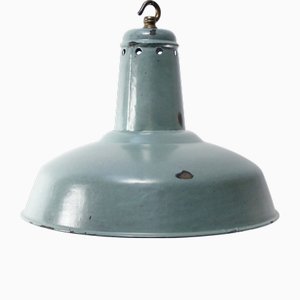 Vintage Industrial French Pendant Lights in Blue Enamel