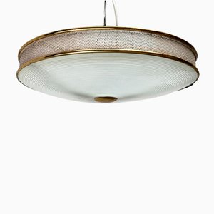 Mid-Century German Metal, Mesh and Glass Plafoniere Ceiling Lamp, 1960s