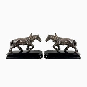 After Jean Joire, Horses, Silvered Bronze, 1930s, Set of 2