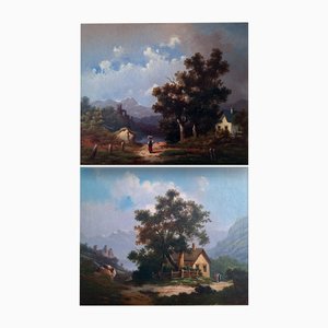 Franz Steinfeld, Landscapes, Oil Paintings, Late 1800s, Set of 2