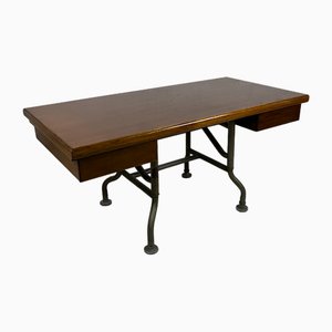 Escritorio italiano de estilo industrial de madera y metal, años 60