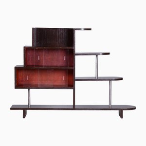 Art Deco Pflanzentisch aus Eiche, Glas & verchromtem Stahl, Tschechisch, 1930er