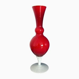 Vaso grande vintage rosso in vetro opalino