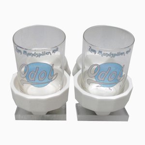 Art Deco Odol Toothpaste Cup with Wall Holders in Ceramic & Glass, 1920s, Set of 4