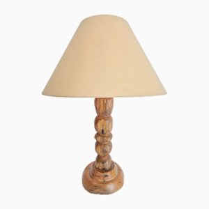 Mid-Century Brutalist Wooden Table Lamp, France, 1950s