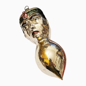 Antique Glass Christmas Tree Ball with Two Faces, 1890s
