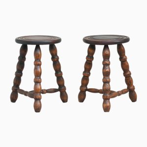 Set of French Wooden Tripod Stools, 1950s