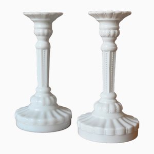 Swedish Candleholders in White Opaline Glass, 1990s, Set of 2