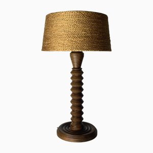 Modern French Turned Wood Table Lamp by Charles Dudouyt, 1930s