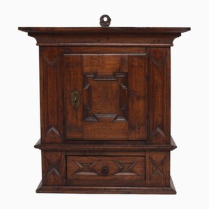 Antique Baroque Style Hanging Cabinet in Dark Oak with Wood Carvings, 1800