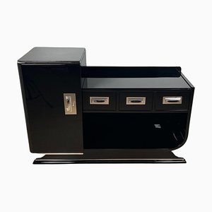 Schwarz Lackiertes Art Deco Sideboard mit Trockenbar, Frankreich, 1930er
