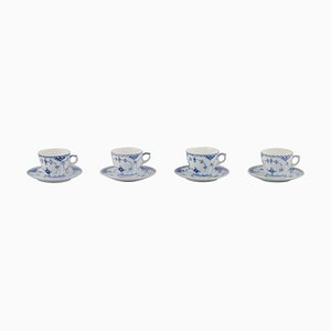 Blue Fluted Half Lace Coffee Cups with Saucers from Royal Copenhagen, 1930s, Set of 8