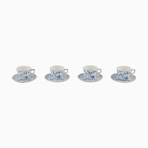 Blaue geriffelte schlichte Kaffeetassen mit Untertassen von Royal Copenhagen, 1960er, 8 . Set