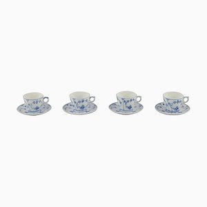 Blue Fluted Plain Coffee Cups with Saucers in Porcelain from Royal Copenhagen, Set of 8