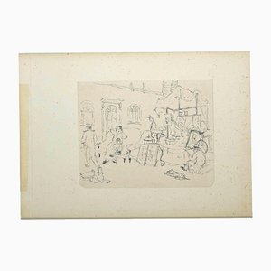 Katerina Wilczynski, A Market, Ink Drawing, 1953