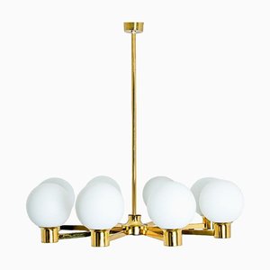Molecular Chandelier with Hand Blown Opaline Glass attributed to Kaiser Idell / Kaiser Leuchten, 1960s