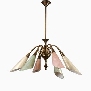 Vintage Ceiling Lamp Glass Brass, Italy, 1950s